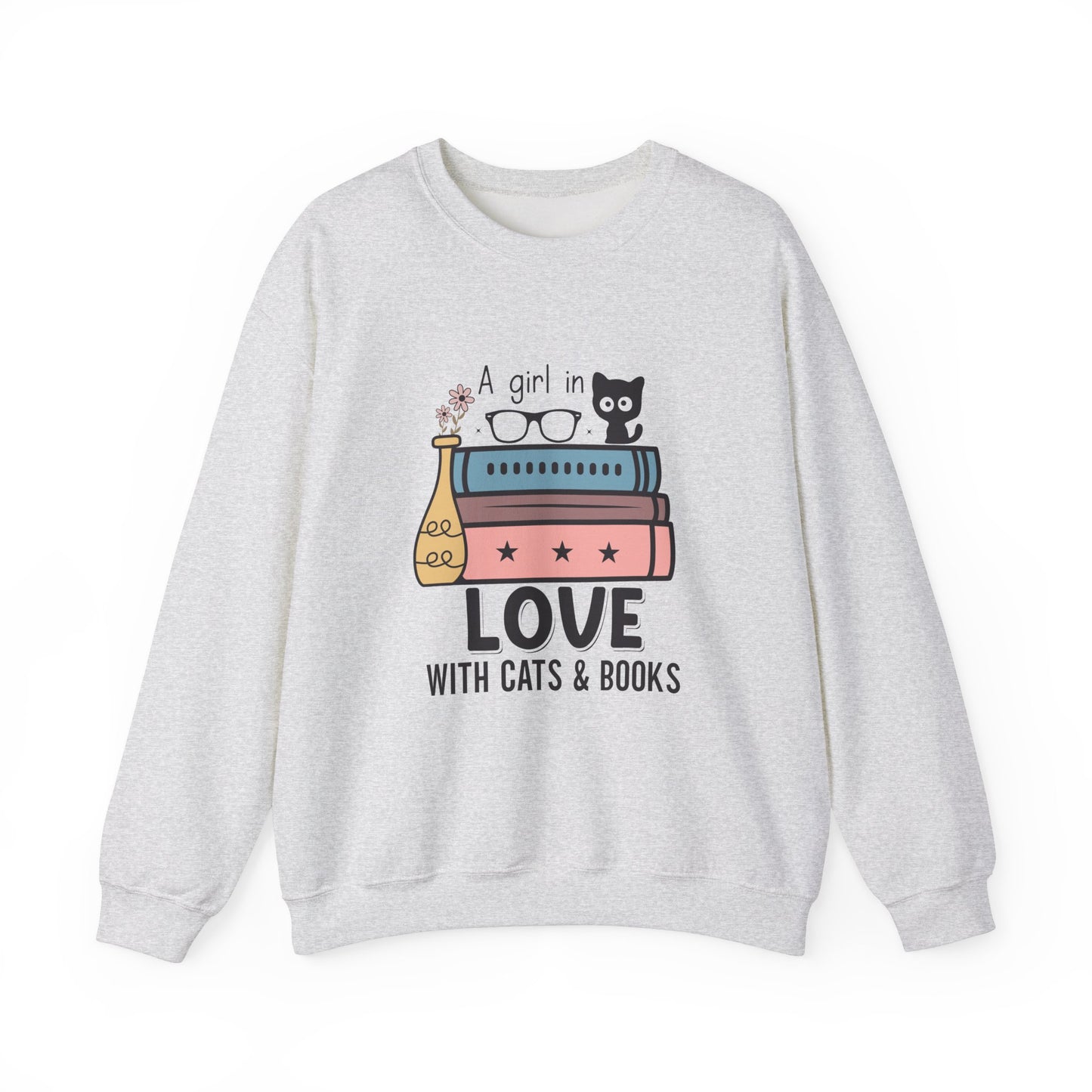 Just a Girl in Love with Cats and Books Unisex Heavy Blend™ Crewneck Sweatshirt - S - 3X sizes