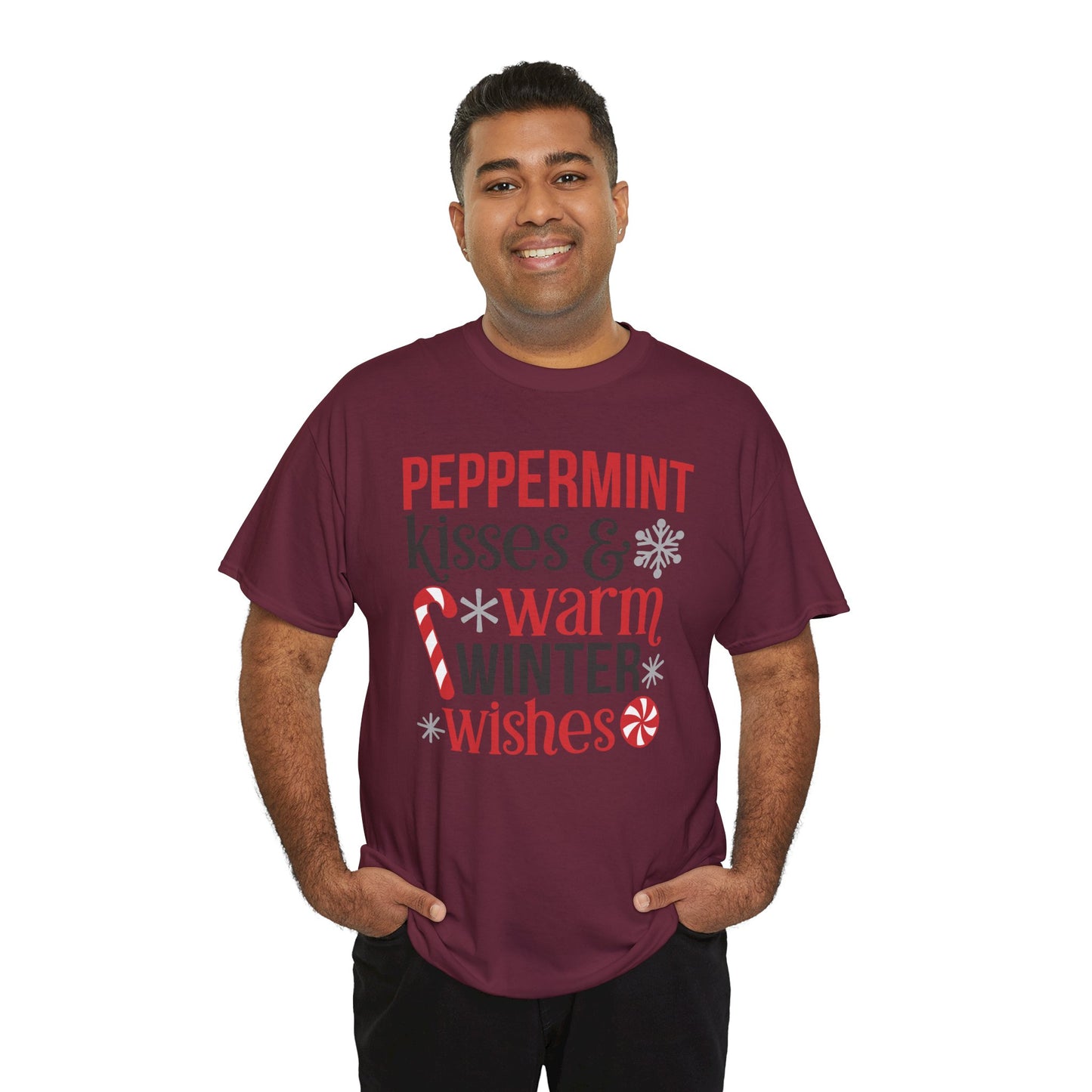 Peppermint Kisses and warm winter wishes Unisex Heavy Cotton Tee - sizes S - 5X