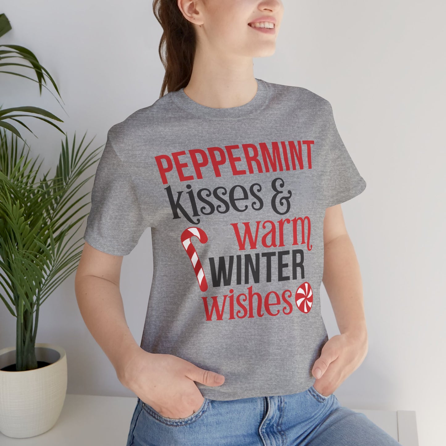Peppermint Kisses and Warm Winter wishes Unisex Jersey Short Sleeve T-shirt - sizes S - 3X