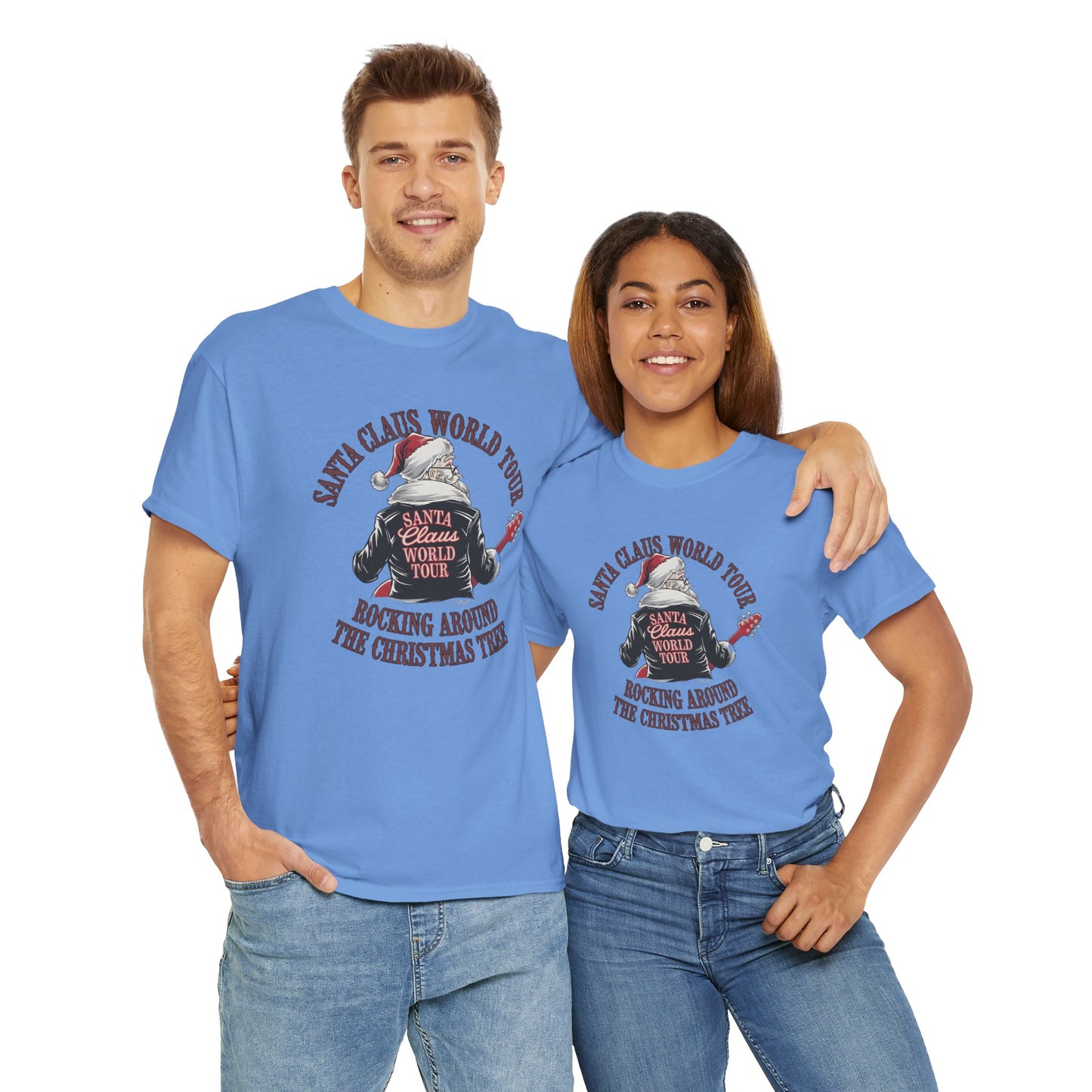 Santa Claus World Tour Unisex Heavy Cotton Tee - sizes S - 3X - Rocking around the Christmas Tree