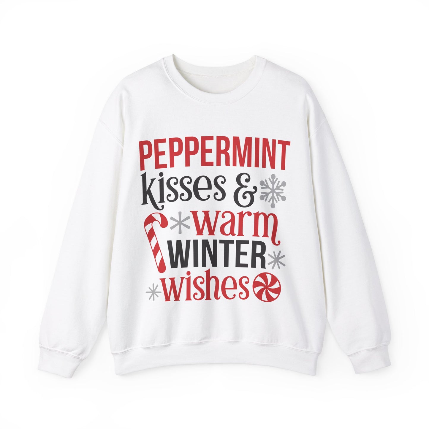 Peppermint Kisses and Warm Winter Wishes Unisex Heavy Blend™ Crewneck Sweatshirt - sizes S - 5X