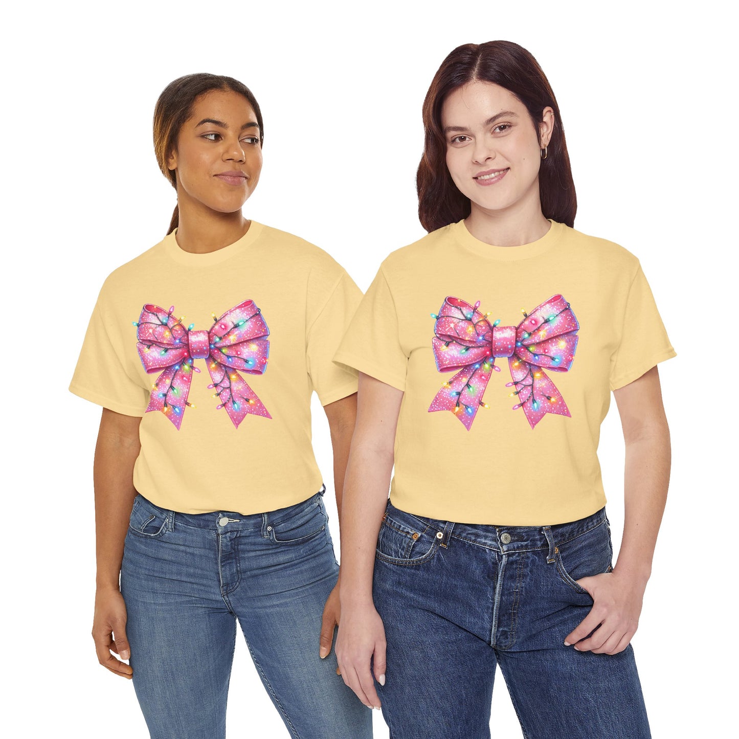Pink Christmas Bow with lights Unisex Heavy Cotton Tee - sizes S - 5X