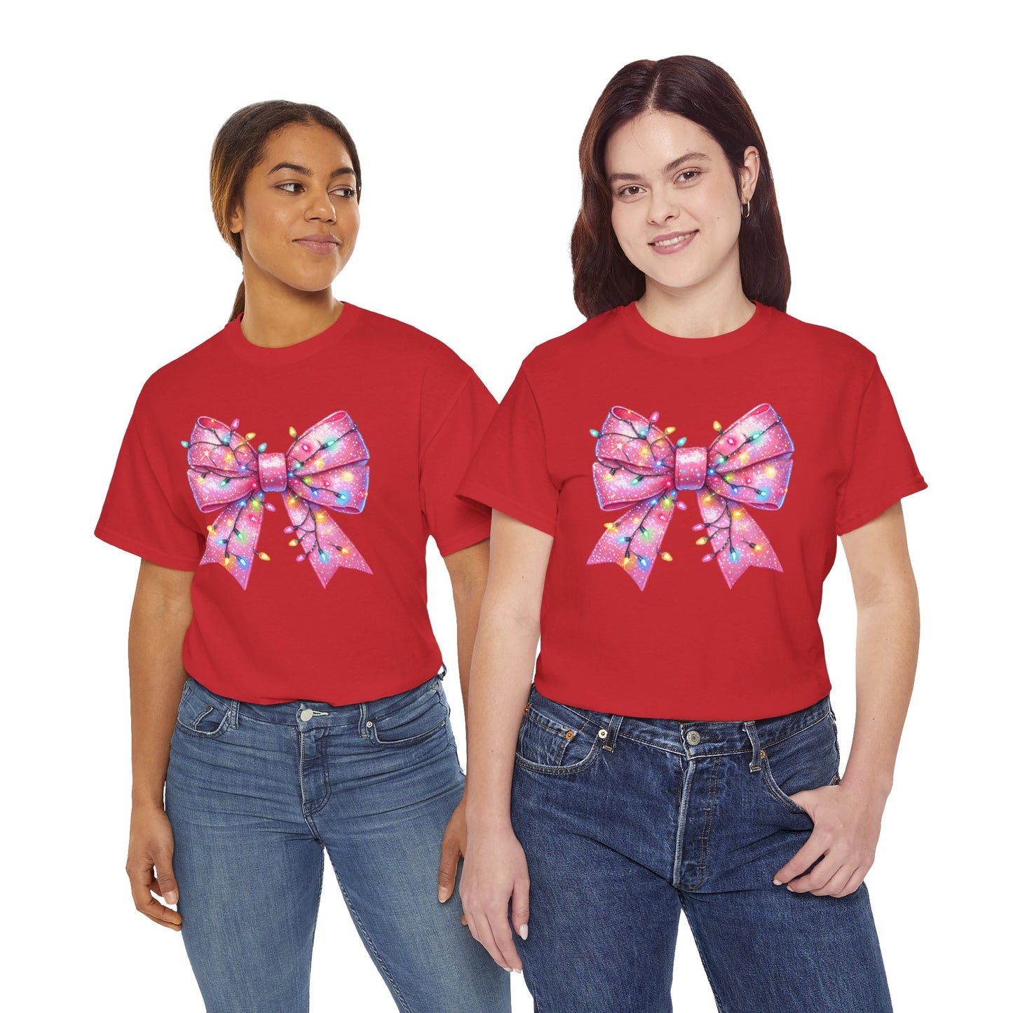Pink Christmas Bow with lights Unisex Heavy Cotton Tee - sizes S - 5X
