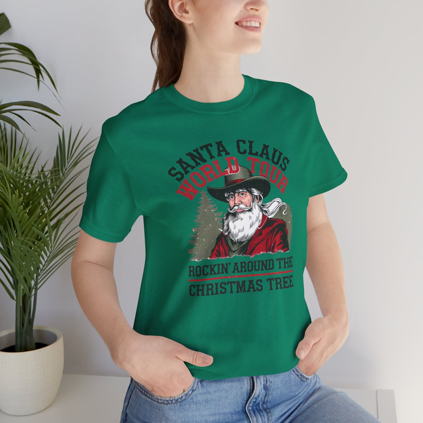 Santa's World Tour Rocking around the Christmas Tree Unisex Jersey Short Sleeve Tee - sizes S - 3X