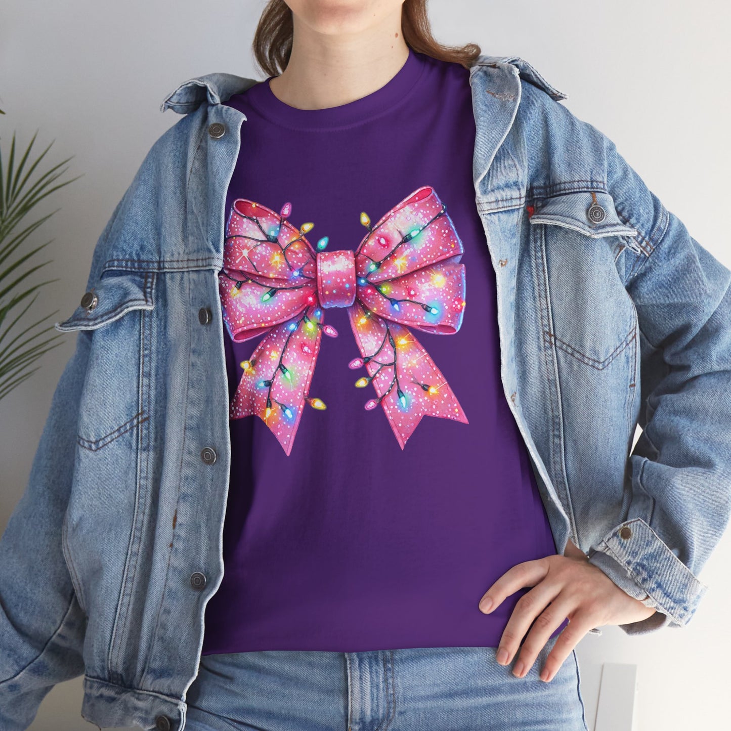 Pink Christmas Bow with lights Unisex Heavy Cotton Tee - sizes S - 5X