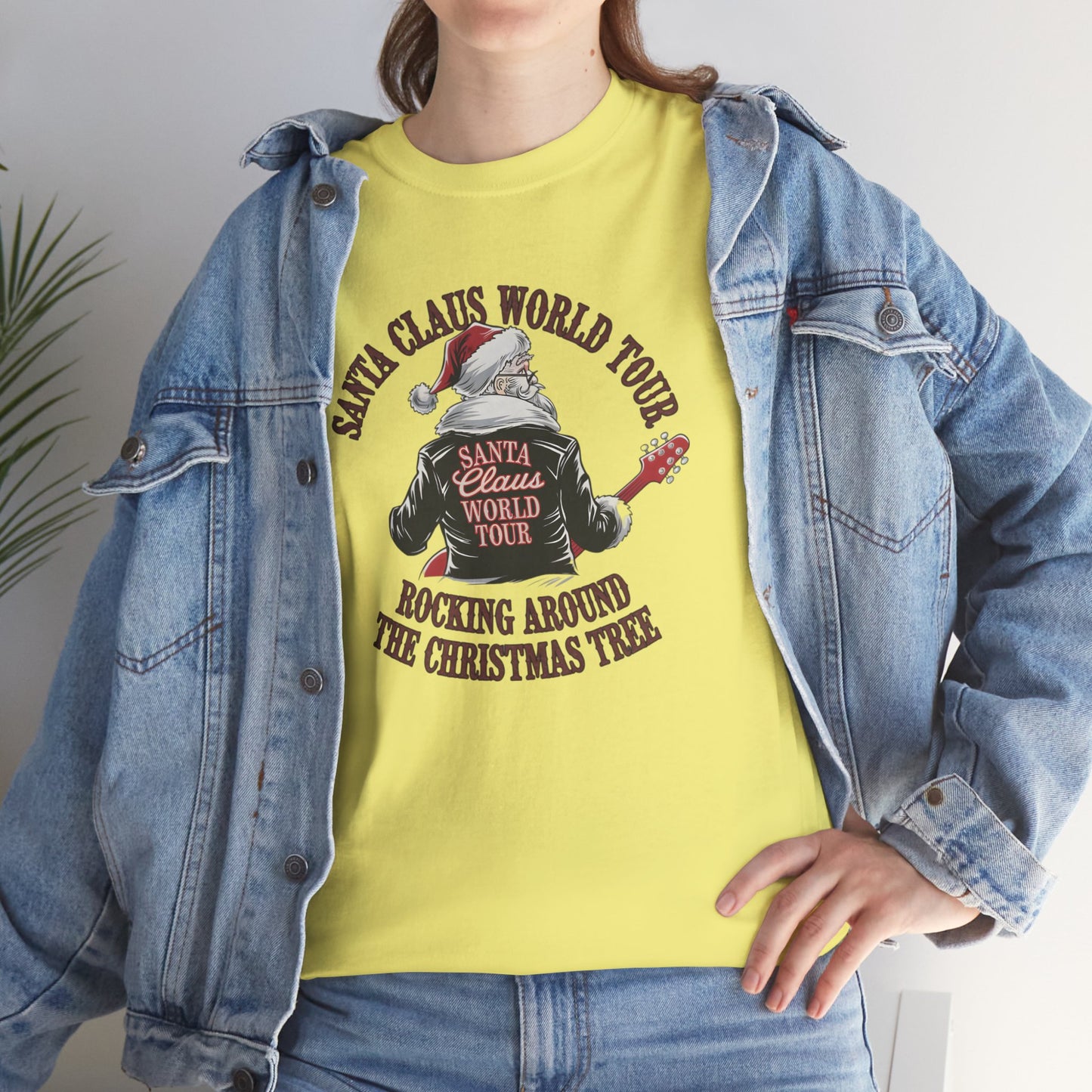Santa Claus World Tour Unisex Heavy Cotton Tee - sizes S - 3X - Rocking around the Christmas Tree