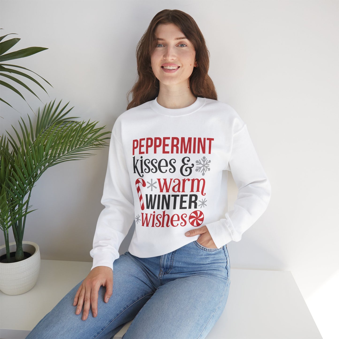Peppermint Kisses and Warm Winter Wishes Unisex Heavy Blend™ Crewneck Sweatshirt - sizes S - 3X