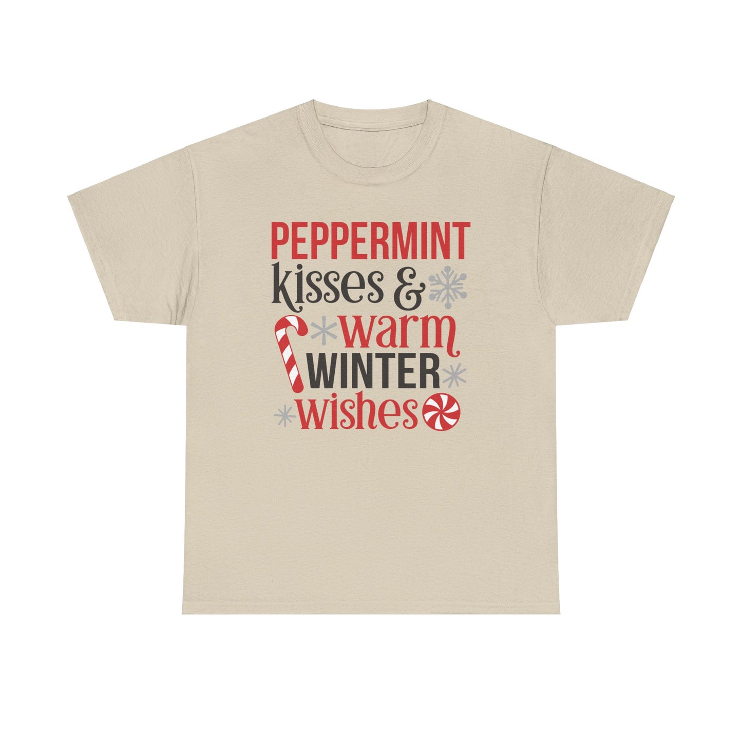 Peppermint Kisses and warm winter wishes Unisex Heavy Cotton Tee - sizes S - 5X