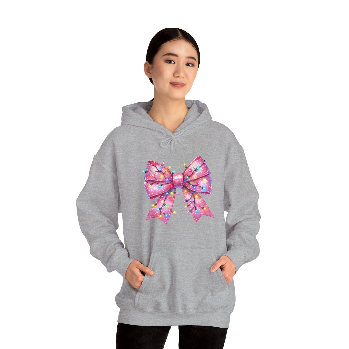 Pink Christmas Bow Heavy Blend Hoodie - Festive Unisex Sweatshirt - sizes S - 5X