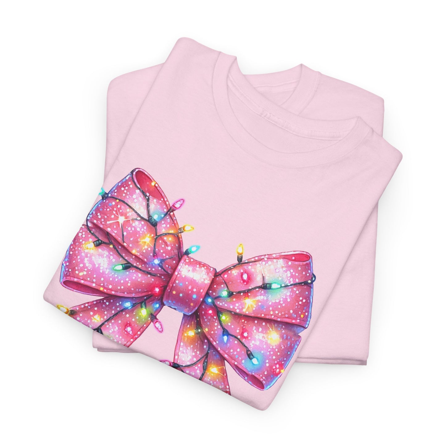 Pink Christmas Bow with lights Unisex Heavy Cotton Tee - sizes S - 5X