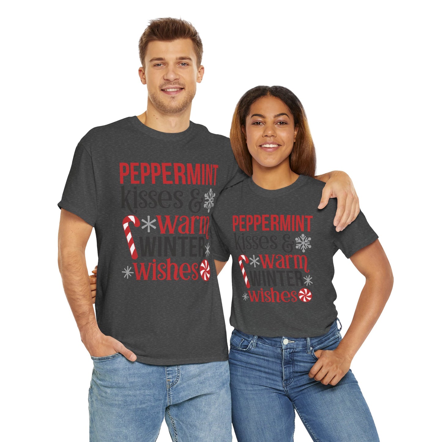 Peppermint Kisses and warm winter wishes Unisex Heavy Cotton Tee - sizes S - 5X