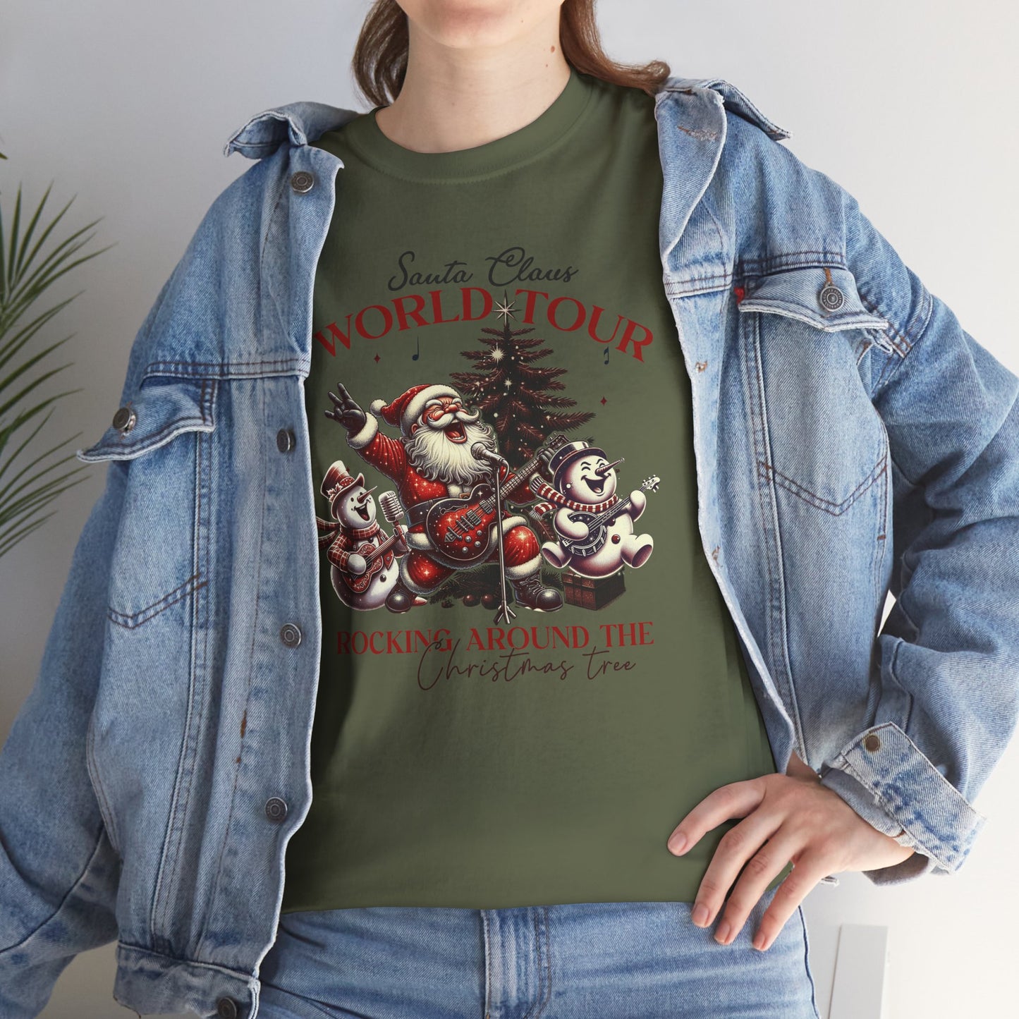 Santa Rocking around the Christmas Tree Unisex Heavy Cotton T-shirt - size S - 5X
