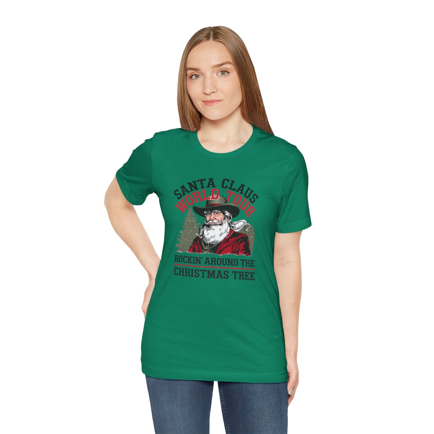 Santa Claus World tour Unisex Jersey Short Sleeve Tee - sizes S - 3X - Rocking around the Christmas Tree