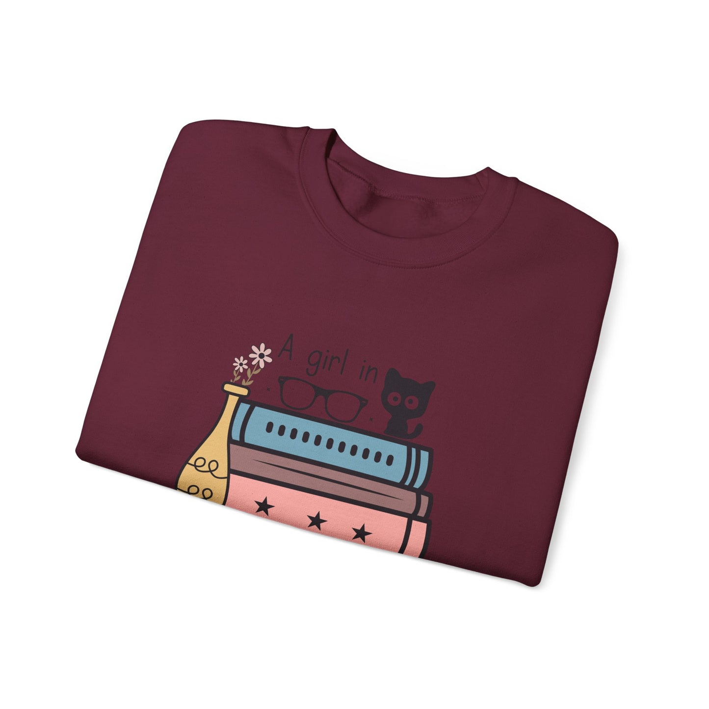 Just a Girl in Love with Cats and Books Unisex Heavy Blend™ Crewneck Sweatshirt - S - 3X sizes