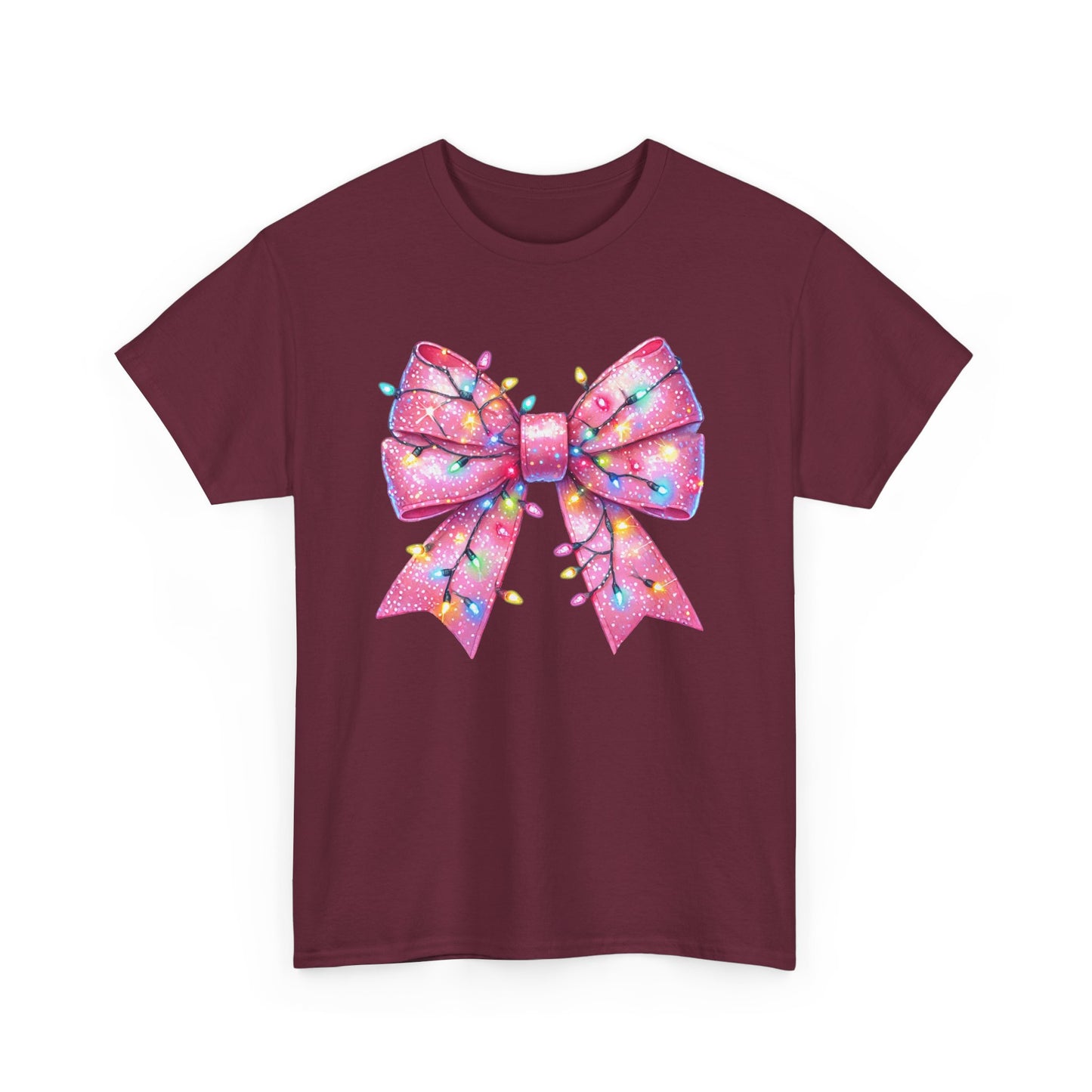 Pink Christmas Bow with lights Unisex Heavy Cotton Tee - sizes S - 5X