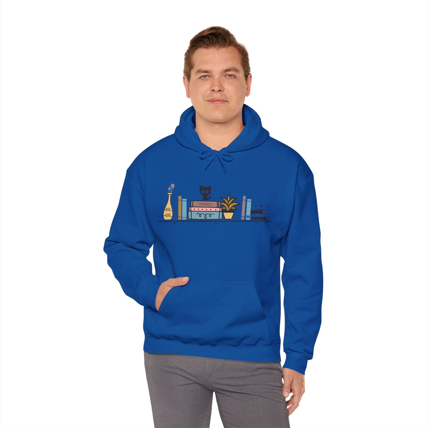 Unisex Heavy Blend™ Hooded Sweatshirt - cut cat sitting on shelf with books - S - 5X