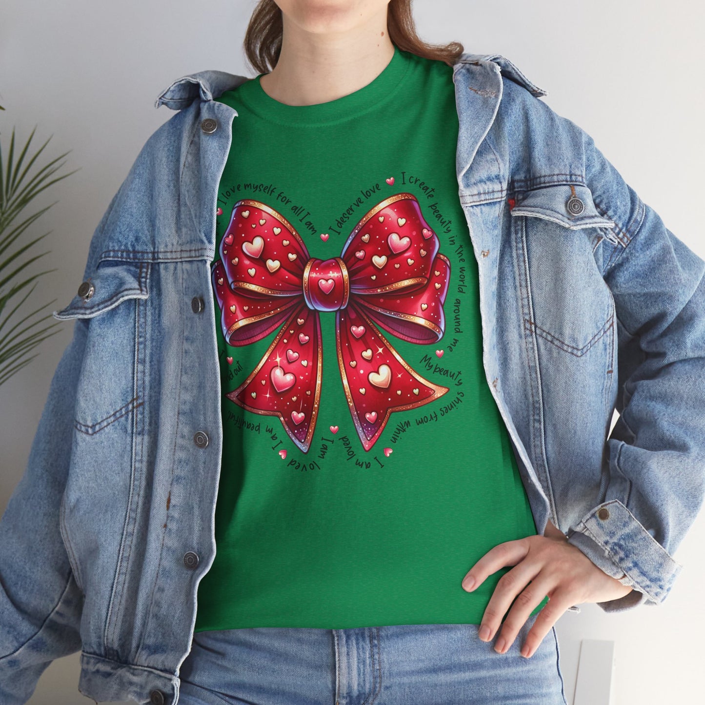 Bow Unisex Heavy Cotton Tee - Valentine's Day, Fun and Inspiring Girly Design
