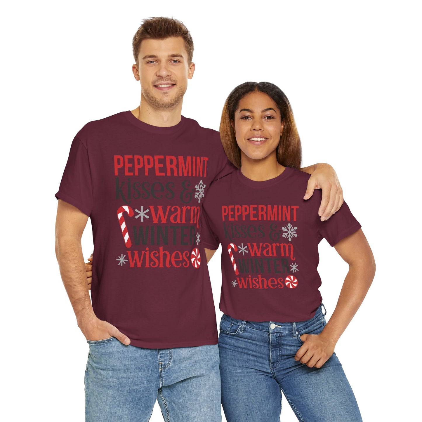 Peppermint Kisses and warm winter wishes Unisex Heavy Cotton Tee - sizes S - 5X