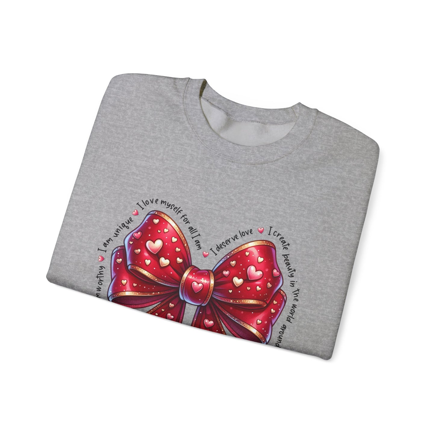 Bow Unisex Heavy Blend Crewneck Sweatshirt - Valentine's Day Warm & Cozy Girly Design
