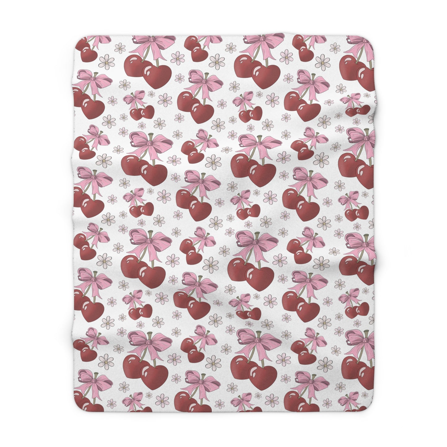 Sherpa Fleece Blanket, Heart Shaped Cherries and Bows, Warm and Cozy - 2 sizes