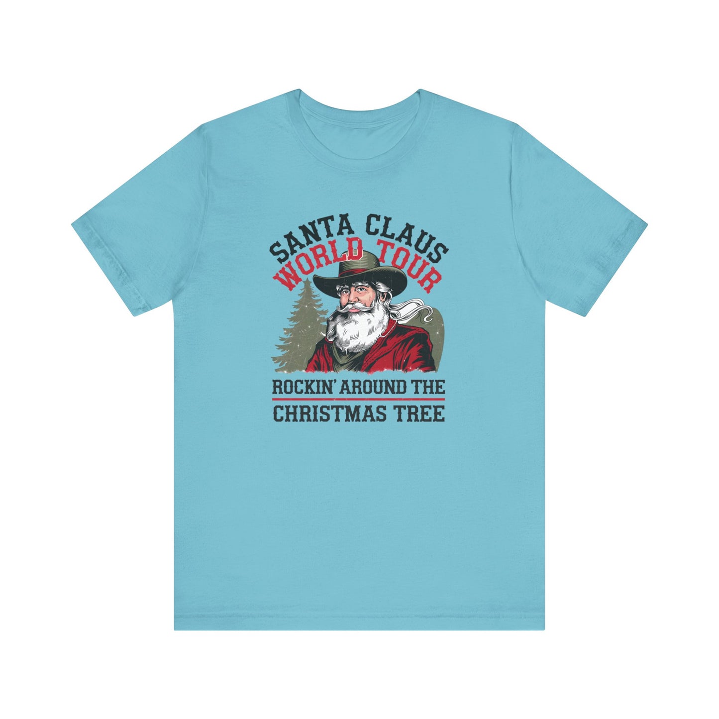 Santa's World Tour Rocking around the Christmas Tree Unisex Jersey Short Sleeve Tee - sizes S - 3X