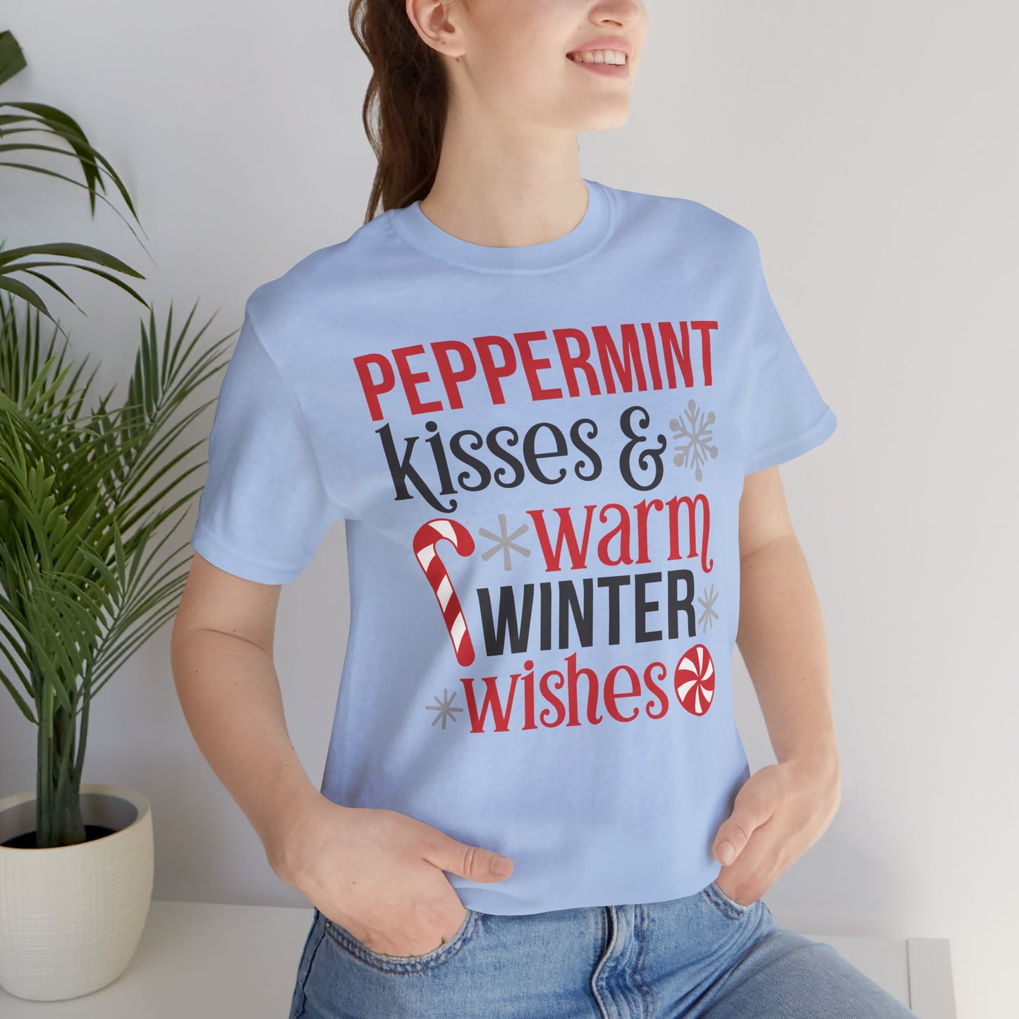 Peppermint Kisses and Warm Winter wishes Unisex Jersey Short Sleeve T-shirt - sizes S - 3X