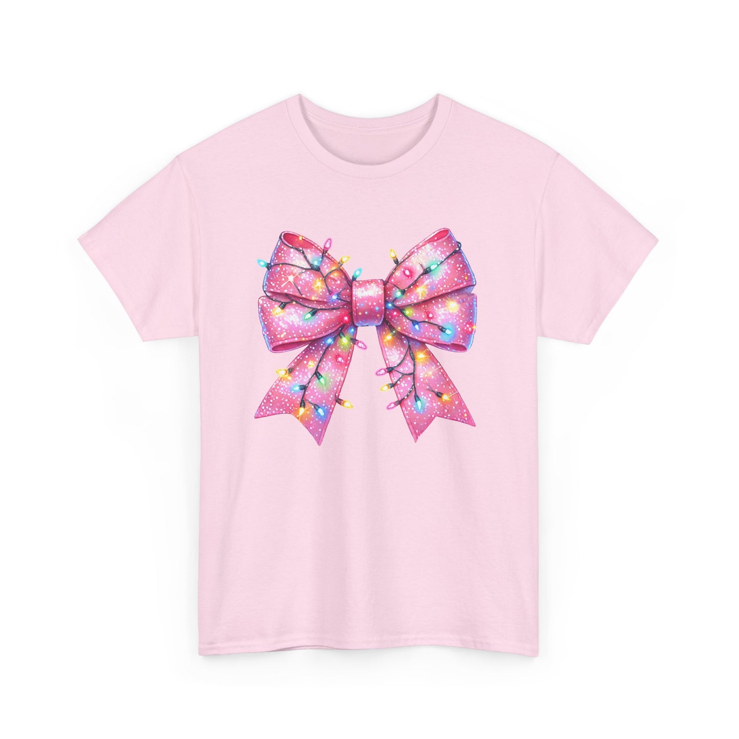 Pink Christmas Bow with lights Unisex Heavy Cotton Tee - sizes S - 5X