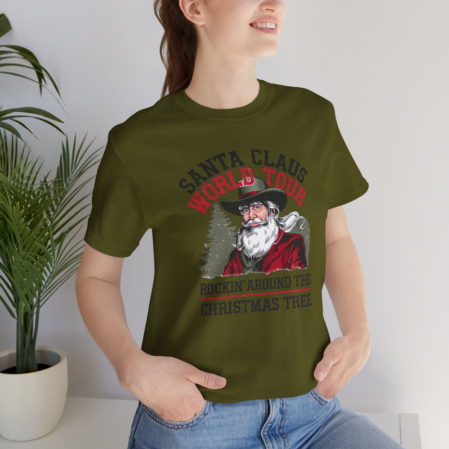 Santa Claus World tour Unisex Jersey Short Sleeve Tee - sizes S - 3X - Rocking around the Christmas Tree