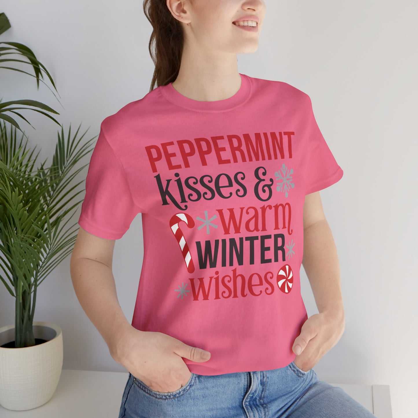 Peppermint Kisses and Warm Winter wishes Unisex Jersey Short Sleeve T-shirt - sizes S - 3X
