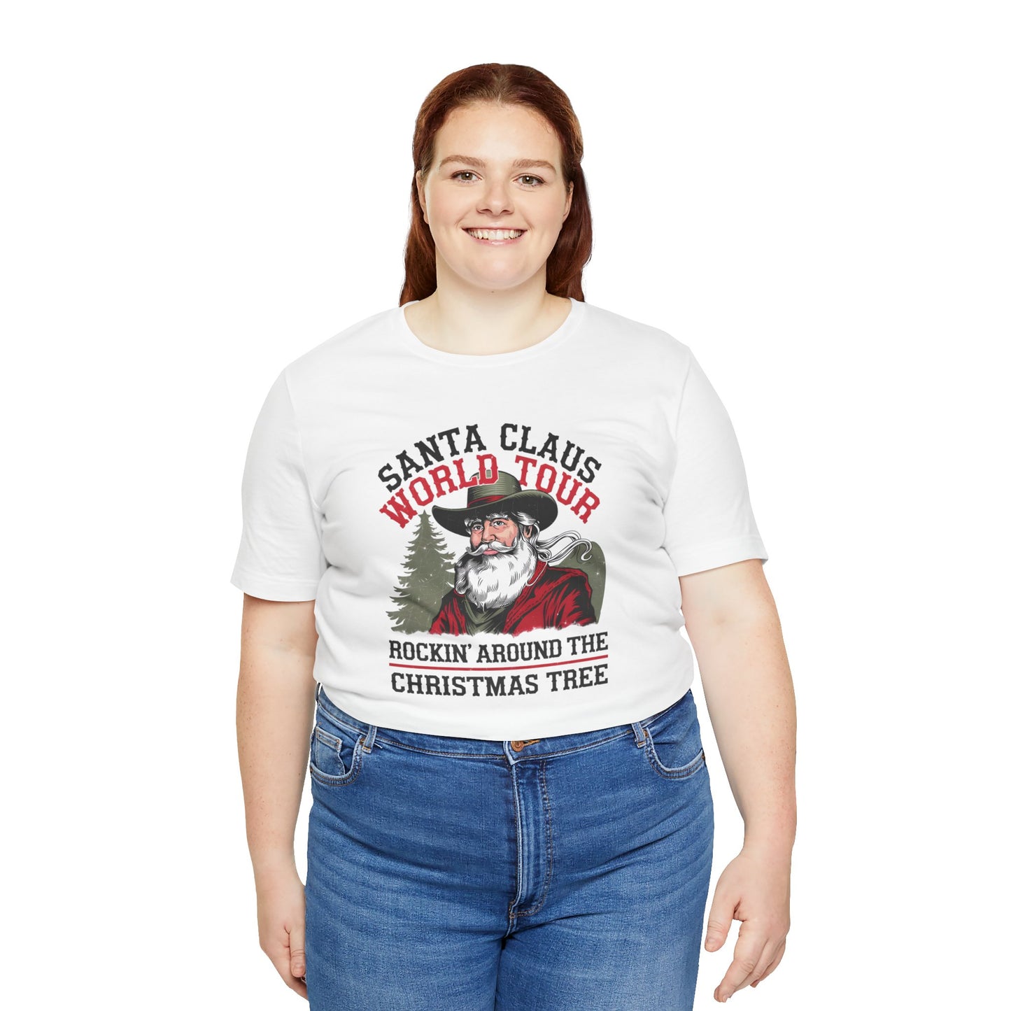 Santa Claus World tour Unisex Jersey Short Sleeve Tee - sizes S - 3X - Rocking around the Christmas Tree
