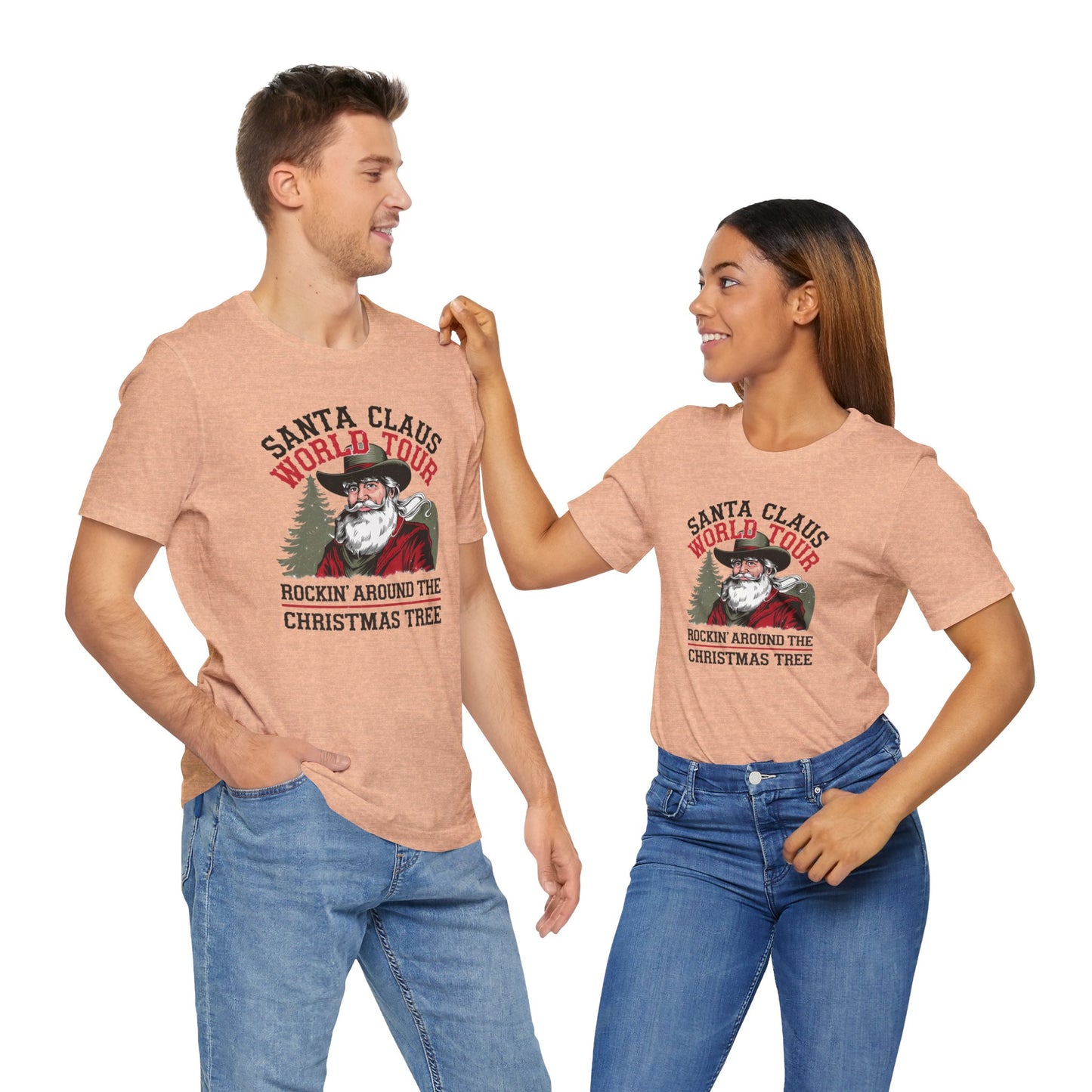 Santa's World Tour Rocking around the Christmas Tree Unisex Jersey Short Sleeve Tee - sizes S - 3X