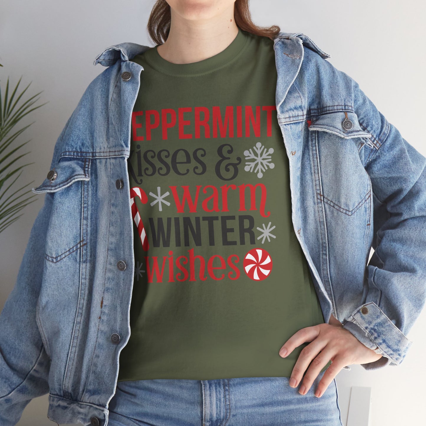 Peppermint Kisses and warm winter wishes Unisex Heavy Cotton Tee - sizes S - 5X