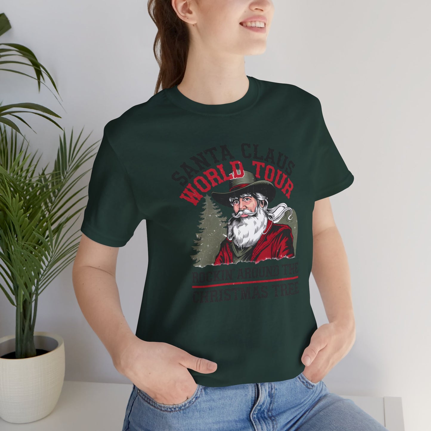 Santa Claus World tour Unisex Jersey Short Sleeve Tee - sizes S - 3X - Rocking around the Christmas Tree
