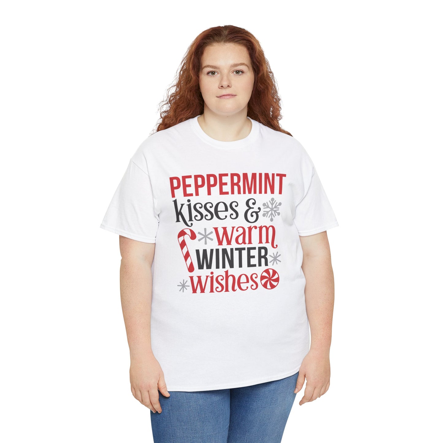 Peppermint Kisses and warm winter wishes Unisex Heavy Cotton Tee - sizes S - 5X