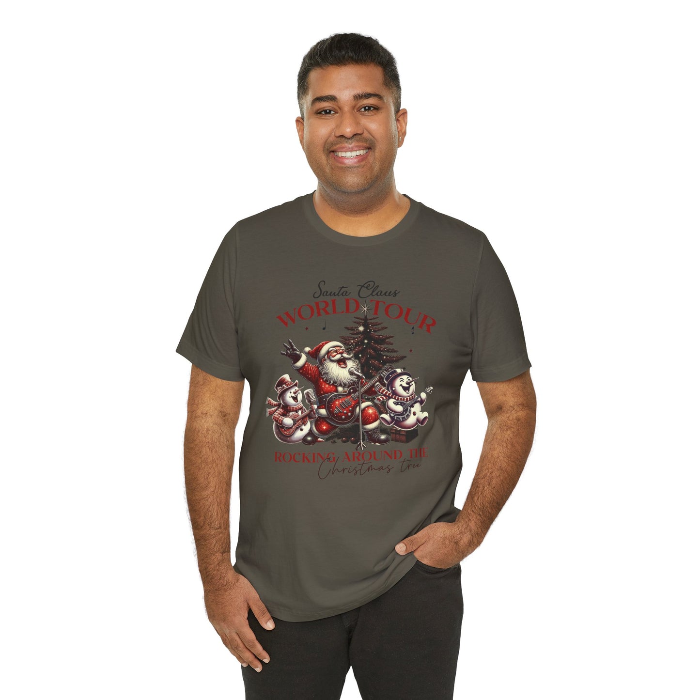 Santa Rocking Around the Christmas Tree Unisex Jersey Short Sleeve T-shirt - sizes S - 3X