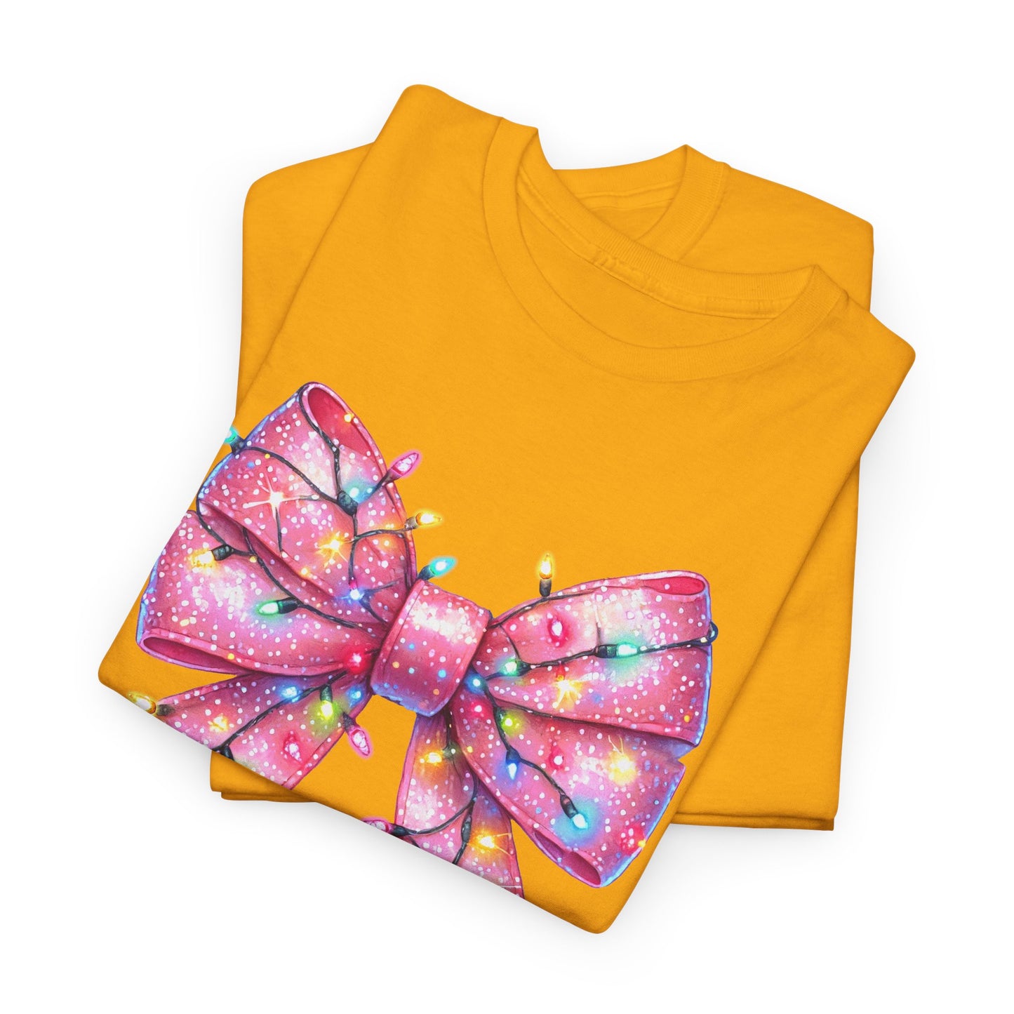 Pink Christmas Bow with lights Unisex Heavy Cotton Tee - sizes S - 5X