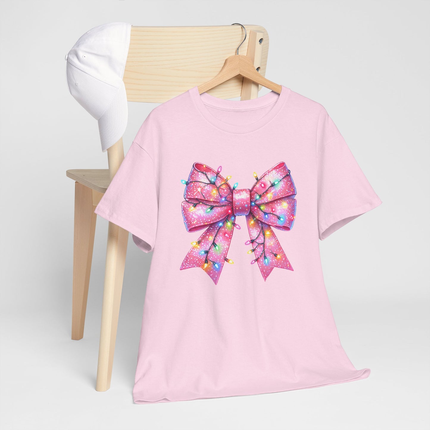 Pink Christmas Bow with lights Unisex Heavy Cotton Tee - sizes S - 5X