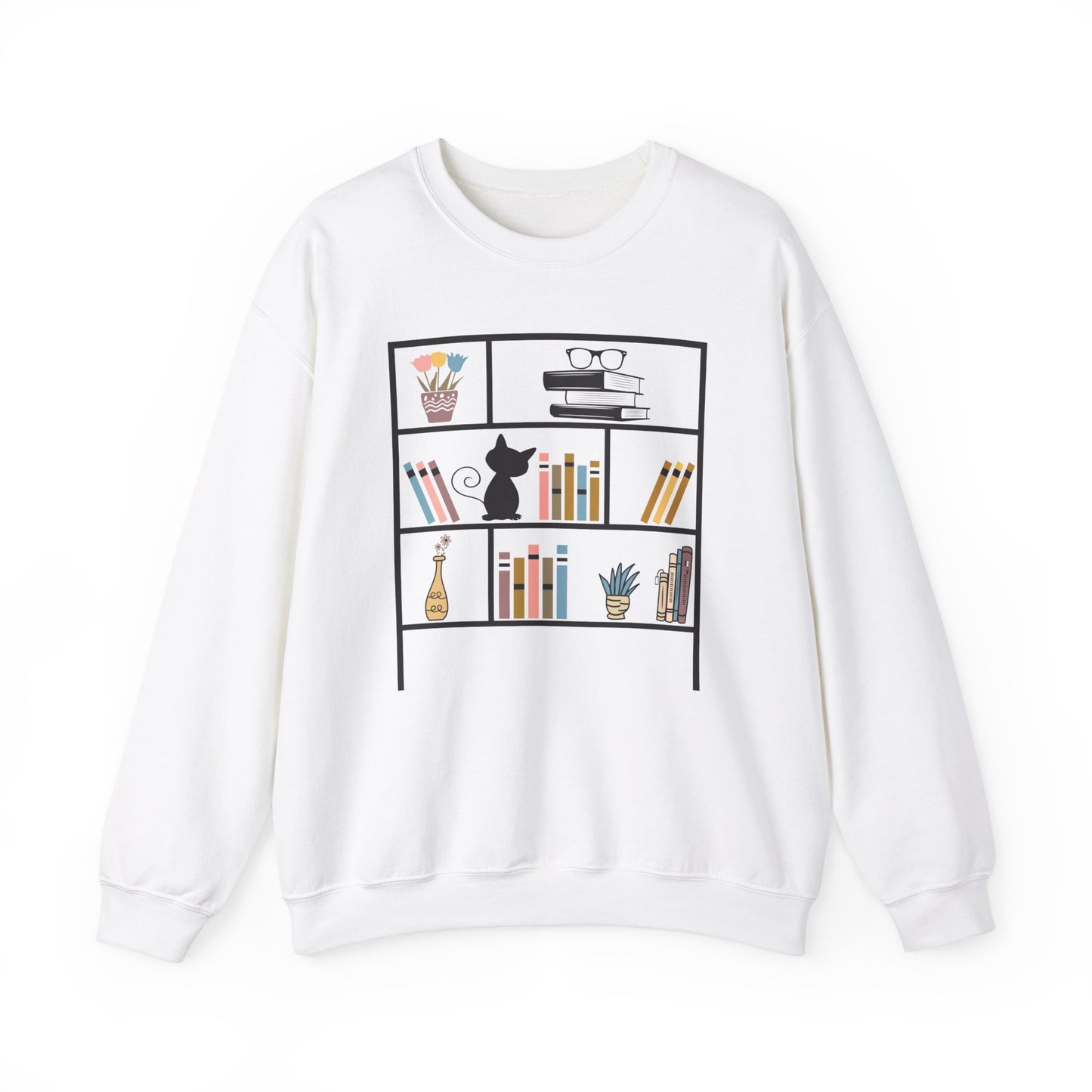 Unisex Heavy Blend™ Crewneck Sweatshirt - cute bookshelf with cat - sizes S - 3X