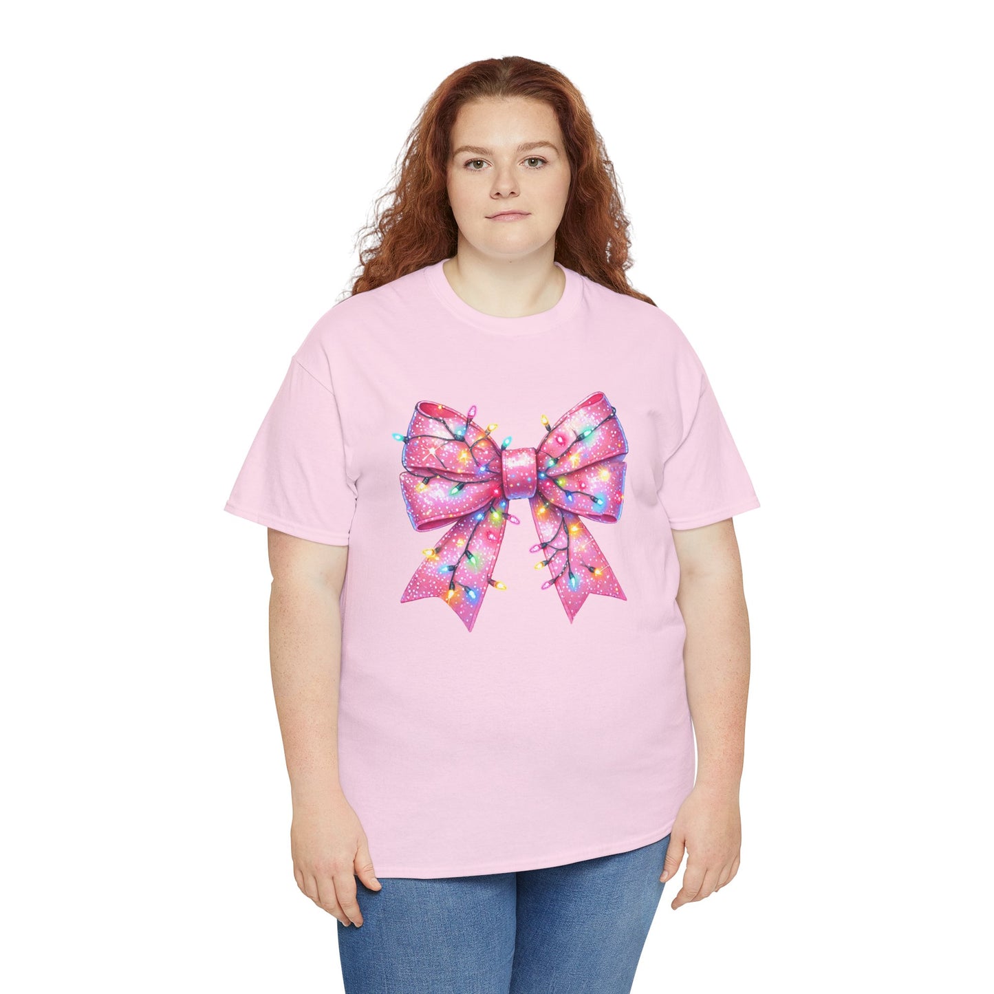 Pink Christmas Bow with lights Unisex Heavy Cotton Tee - sizes S - 5X