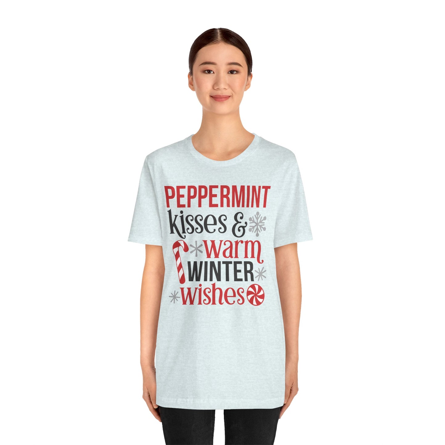 Peppermint Kisses and Warm Winter wishes Unisex Jersey Short Sleeve T-shirt - sizes S - 3X