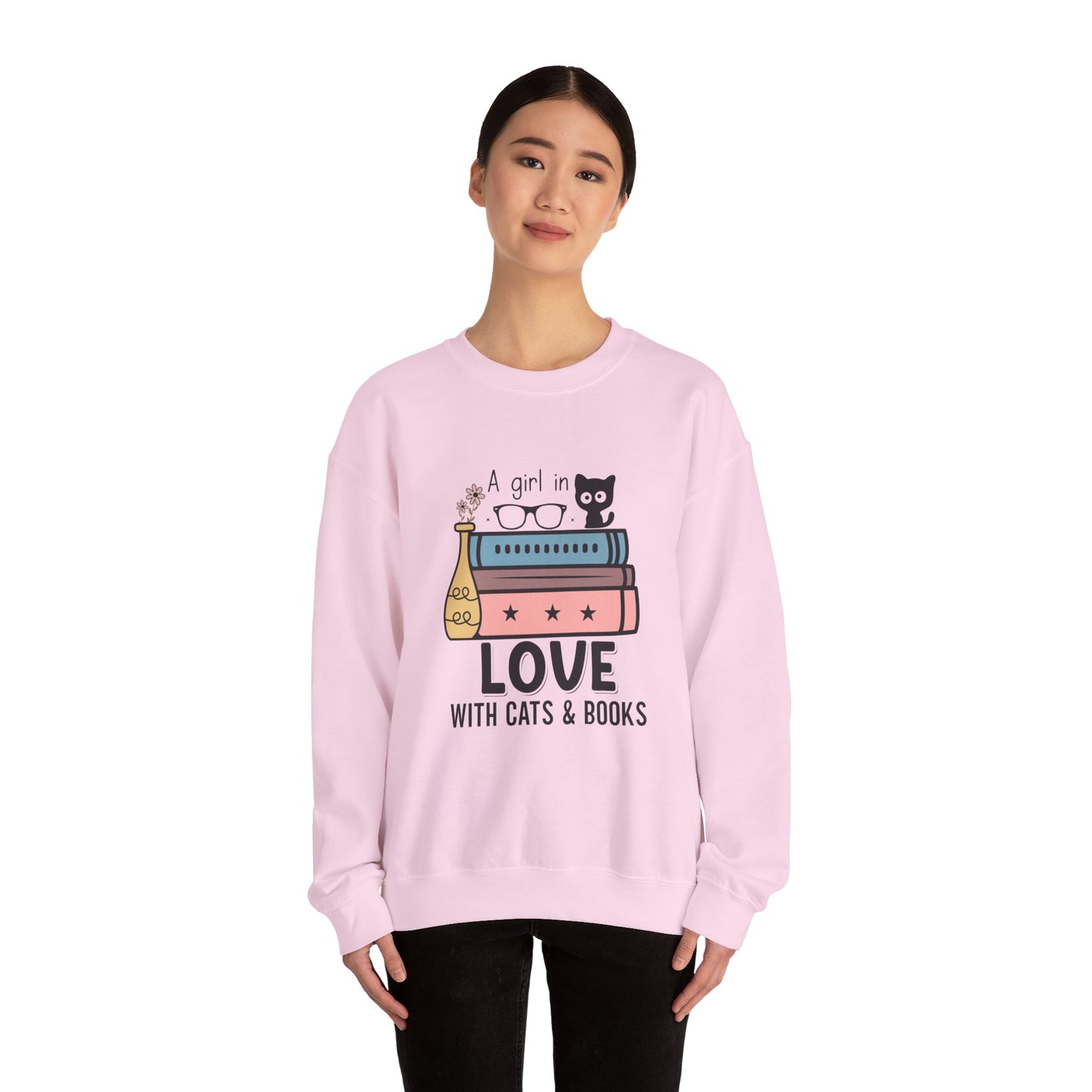 Just a Girl in Love with Cats and Books Unisex Heavy Blend™ Crewneck Sweatshirt - S - 3X sizes