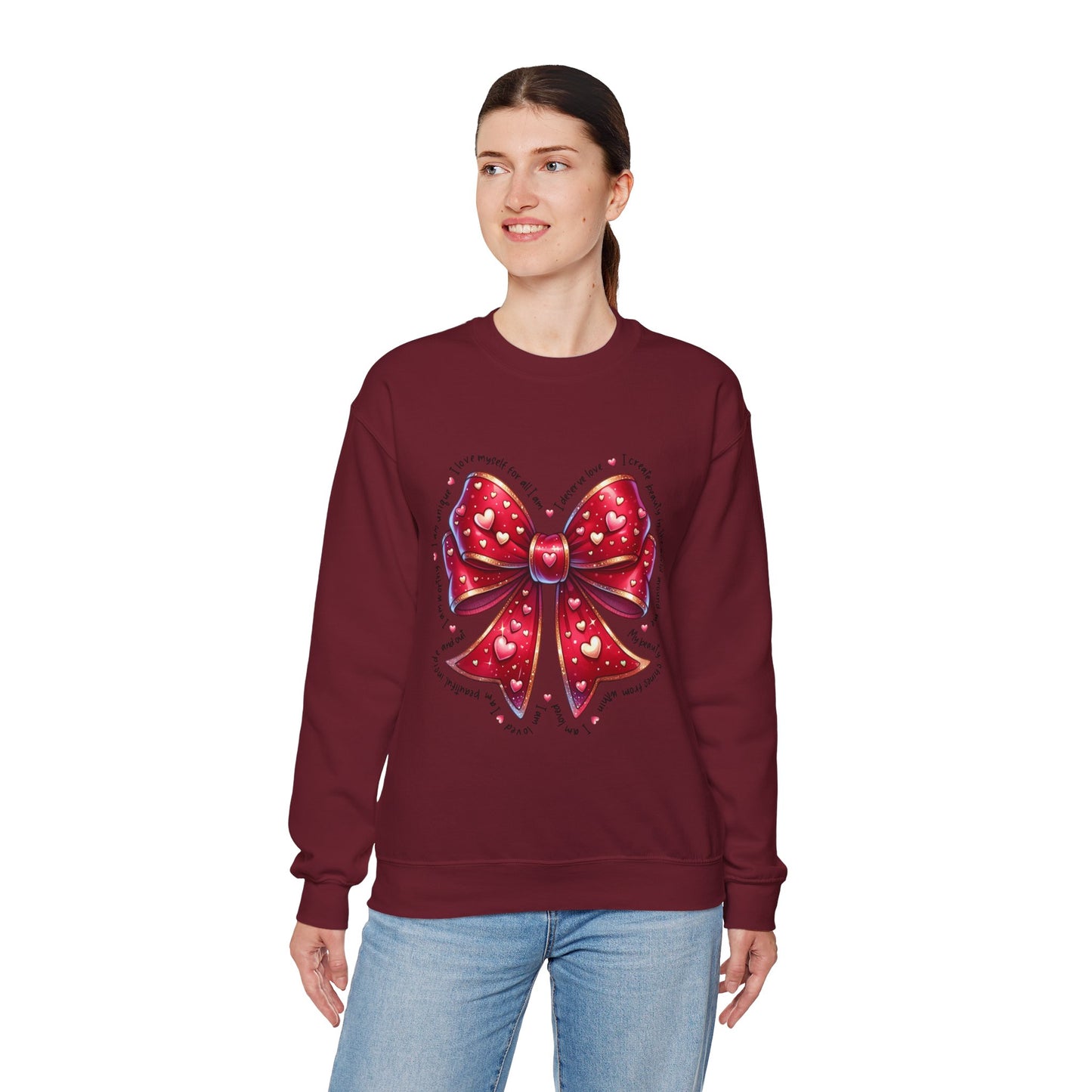 Bow Unisex Heavy Blend Crewneck Sweatshirt - Valentine's Day Warm & Cozy Girly Design