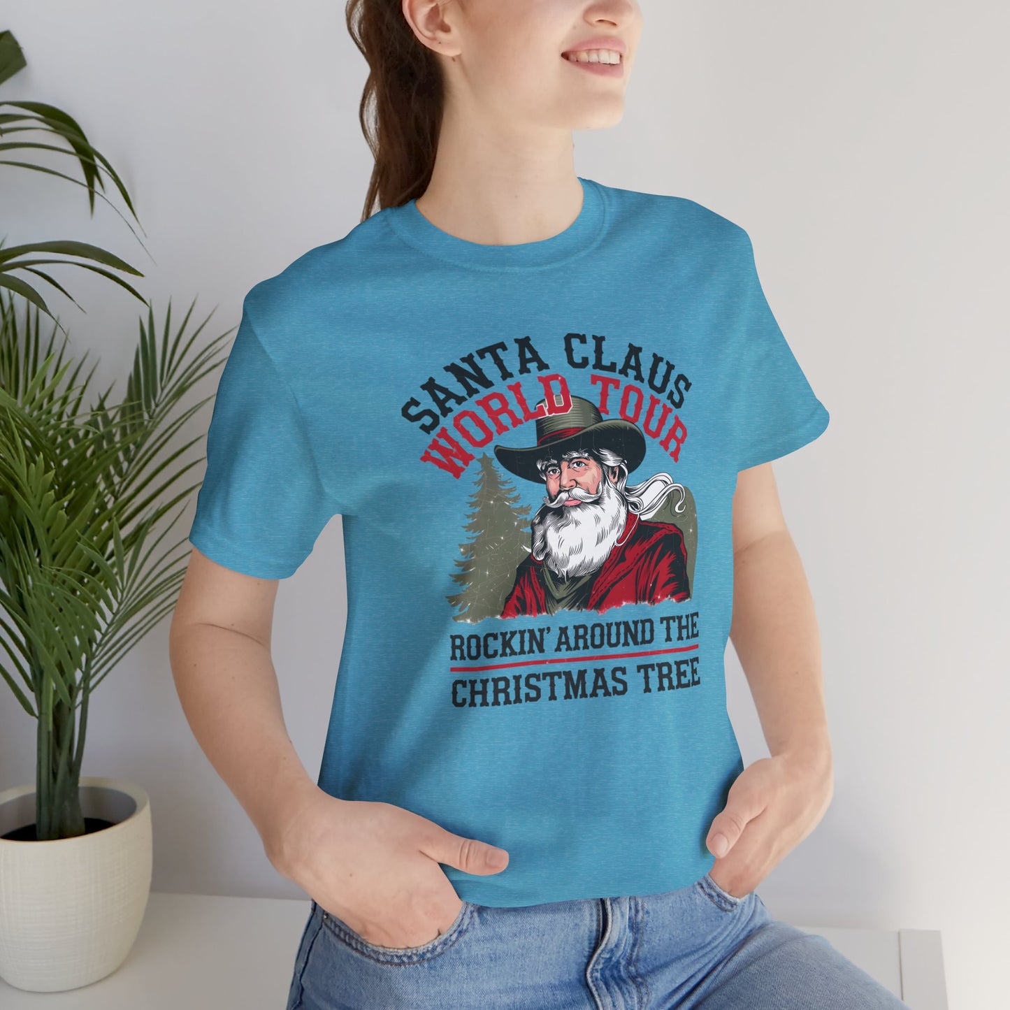 Santa's World Tour Rocking around the Christmas Tree Unisex Jersey Short Sleeve Tee - sizes S - 3X