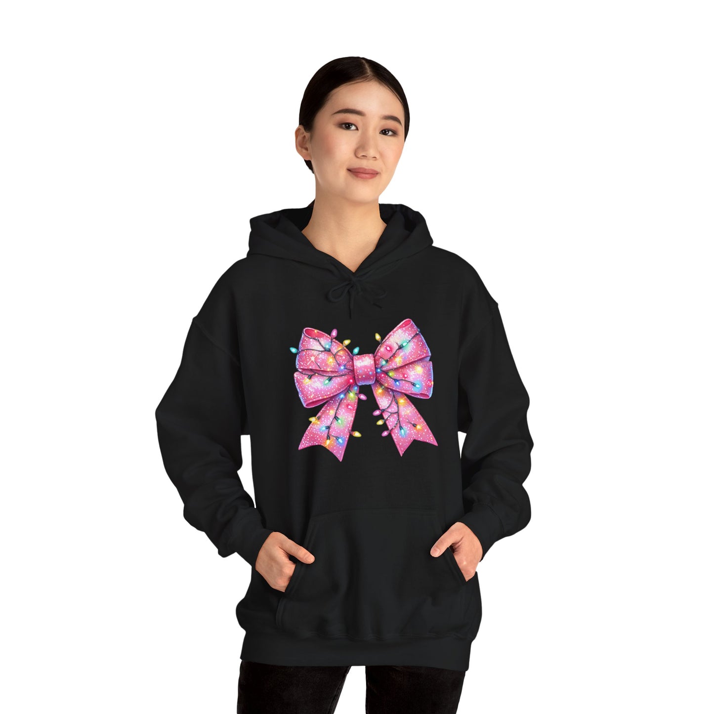 Pink Christmas Bow Heavy Blend Hoodie - Festive Unisex Sweatshirt - sizes S - 5X