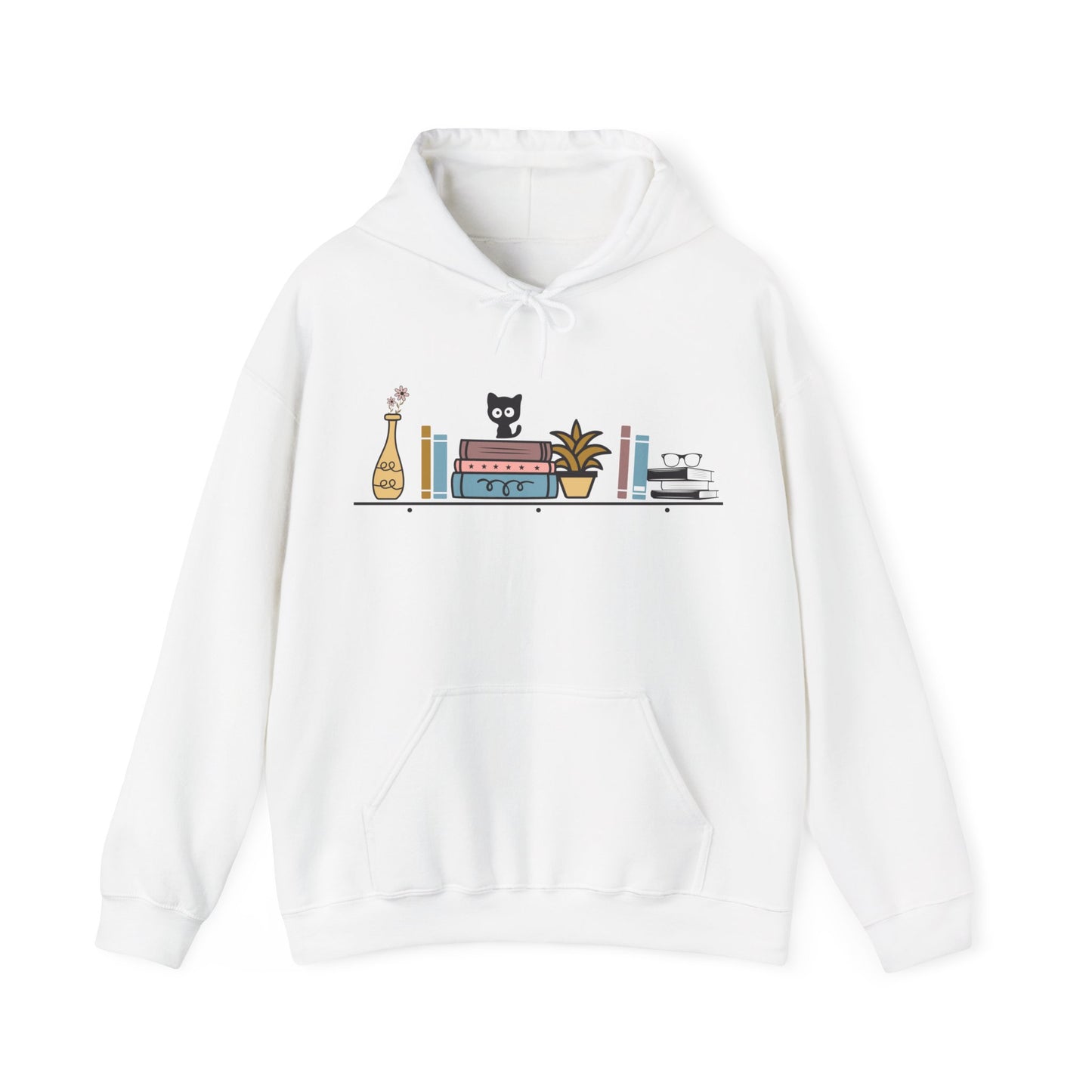 Unisex Heavy Blend™ Hooded Sweatshirt - cut cat sitting on shelf with books - S - 5X