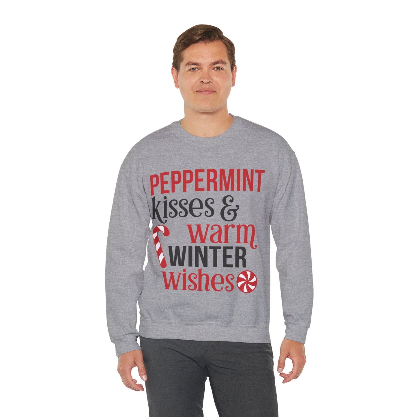 Peppermint Kisses and Warm Winter Wishes Unisex Heavy Blend™ Crewneck Sweatshirt - sizes S - 5X