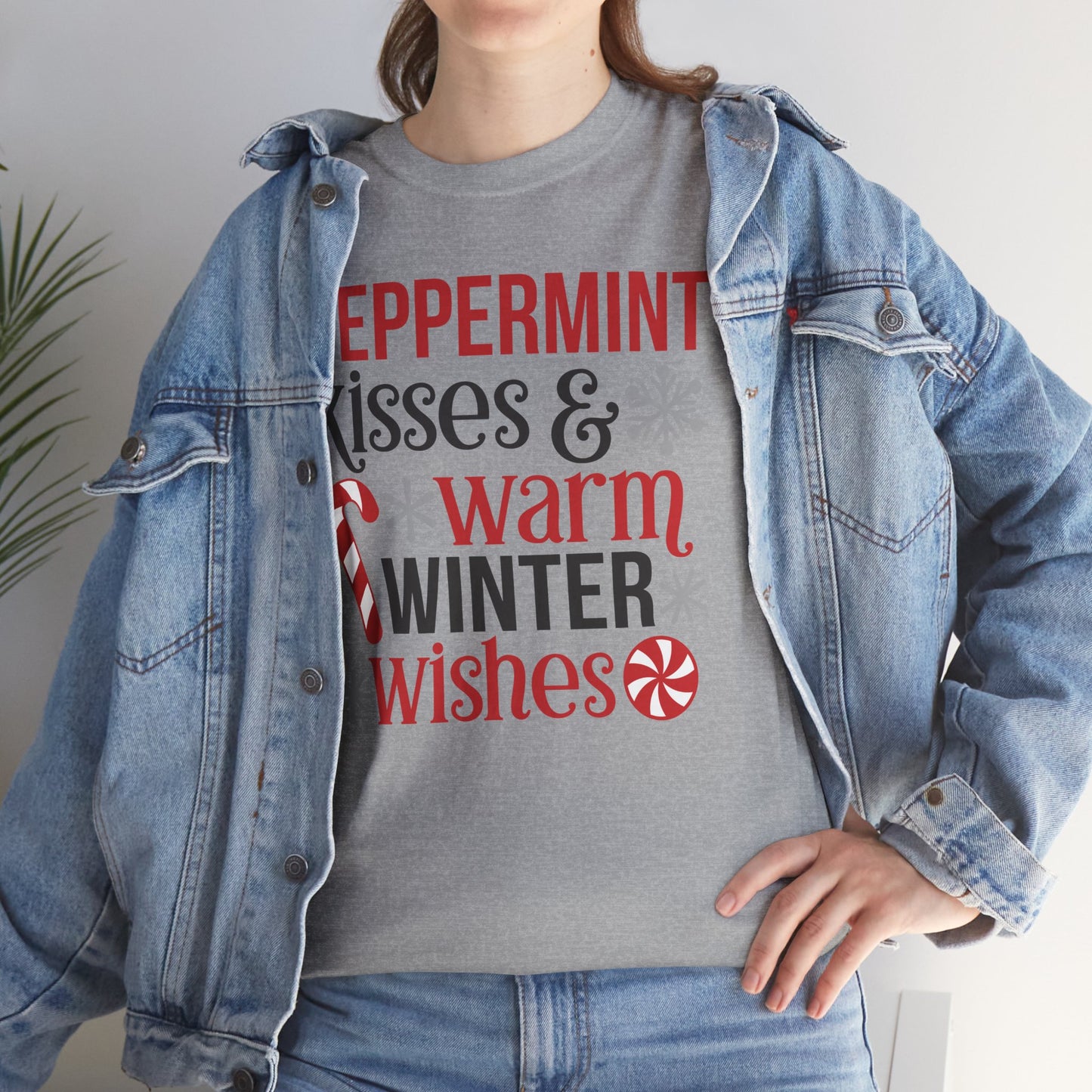 Peppermint Kisses and warm winter wishes Unisex Heavy Cotton Tee - sizes S - 5X