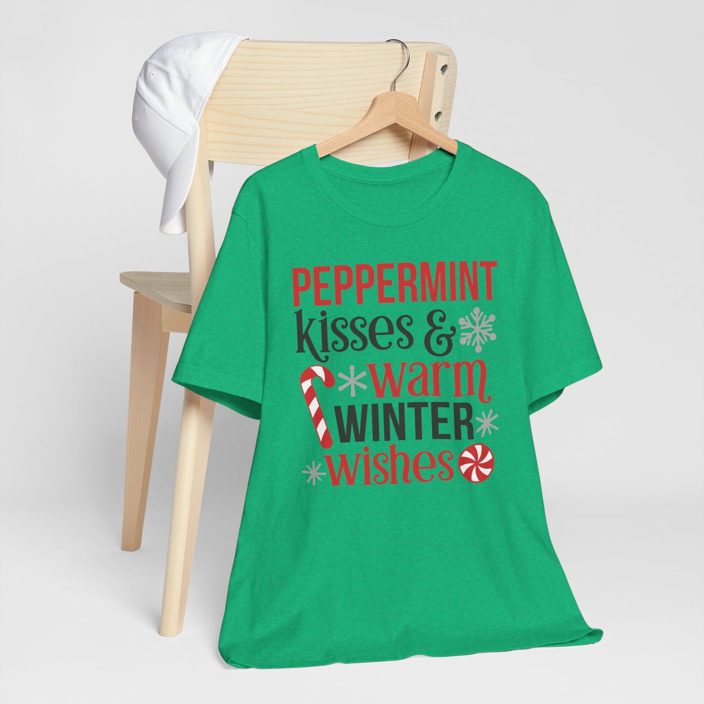 Peppermint Kisses and Warm Winter wishes Unisex Jersey Short Sleeve T-shirt - sizes S - 3X