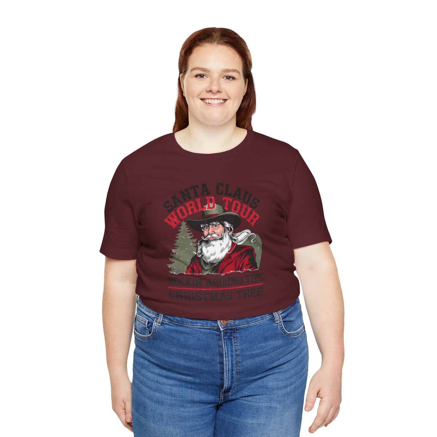 Santa Claus World tour Unisex Jersey Short Sleeve Tee - sizes S - 3X - Rocking around the Christmas Tree