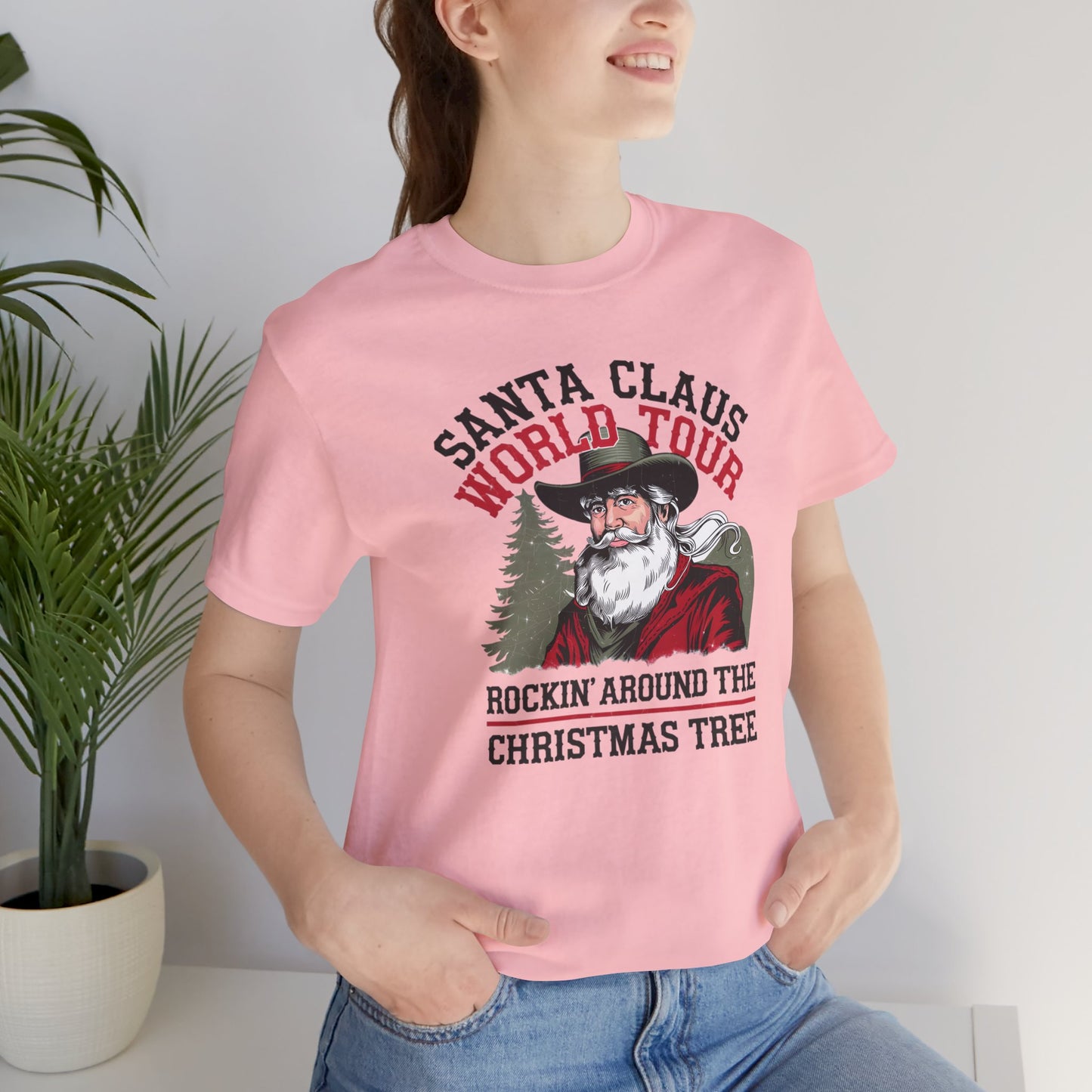 Santa's World Tour Rocking around the Christmas Tree Unisex Jersey Short Sleeve Tee - sizes S - 3X